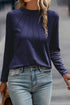 Raglan Long Sleeve Exposed Seam Detail Relaxed Fit Crew Neck Top